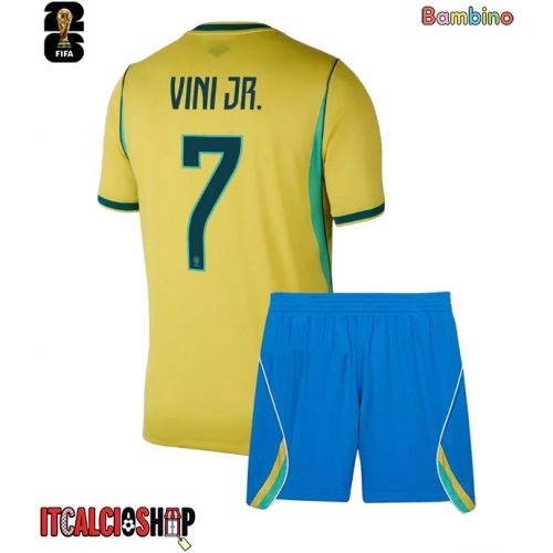 Brasile Vinicius Junior #7 Prima Maglia Bambino Mondiali 2026 Manica Corta (+ Pantaloni corti)